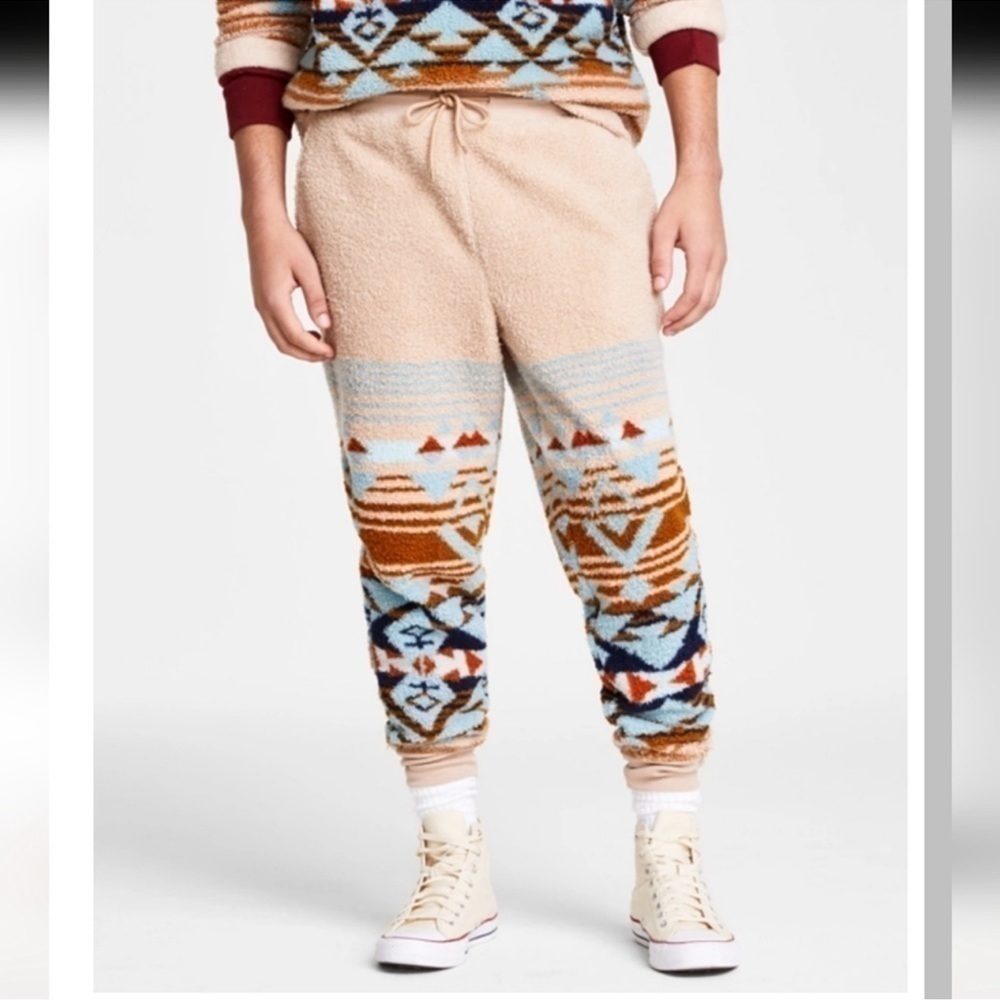 SUN + STONE Men's Desert Snow Geo-Print Fleece Joggers Size XXL Aztec Western